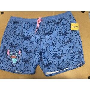 Disney Stitch Swim Trunks XXL Blue Board Shorts Mens NWT Mad Engine Lilo Stitch